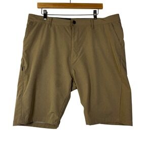 Kenneth Cole Mens 38 Tan Solid Stretch Performance Shorts Side Zip Pocket Golf